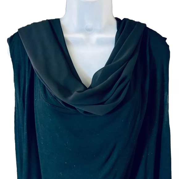 Religion Drape Neck Black Dress Size M UK 12 Rayon Silk Asymmetric Hem - Picture 3 of 10